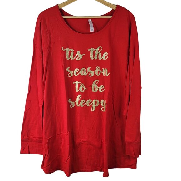 Cacique Sleep Shirt Christmas Red SZ 22 24 'Tis the Season to be Sleepy Holiday - Picture 1 of 6